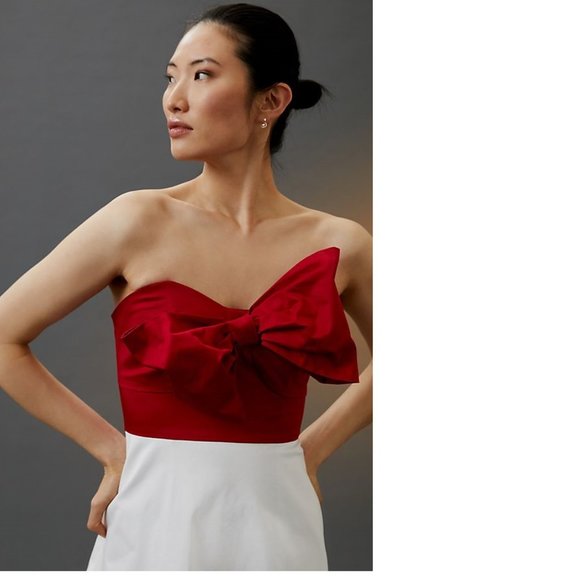 ANTHROPOLOGIE Bow-Tie Maxi Dress size 2 new with tag red white nwt - Picture 5 of 11